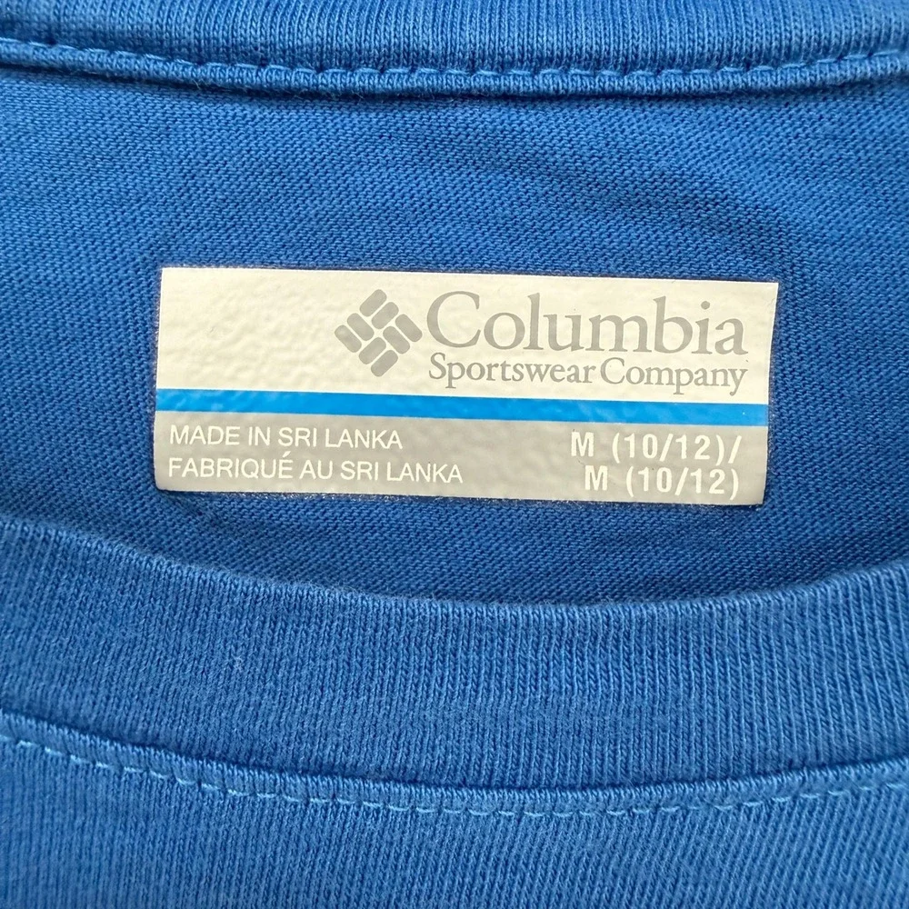 Columbia T-Shirt Size M 10/12 Kids Blue Mountain Graphic Long Sleeve